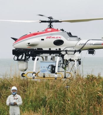 An unmanned helicopter used to survey radiation levels in the no-fly zone over the Fukushima Nuclear Power Station in Japan, October 2012. Photo: AP/Press Association Images
