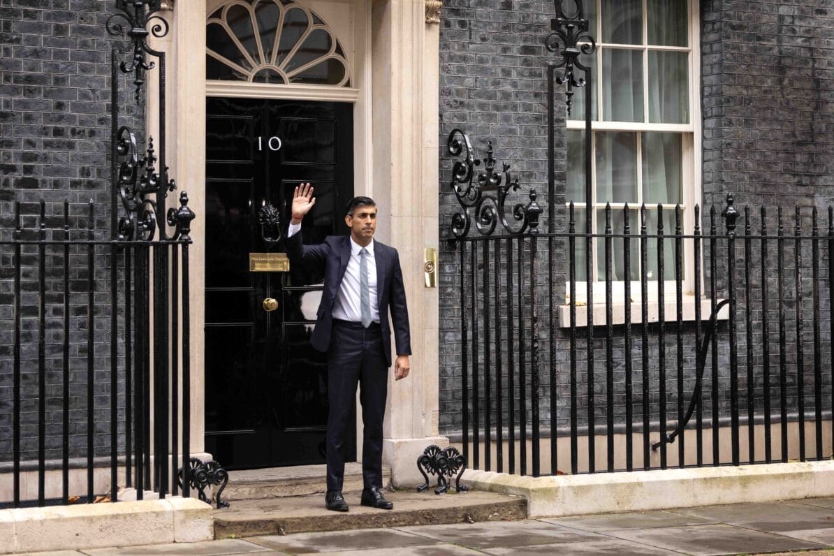 Rishi Sunak stands outside number 10 Downing Street after becoming the UK’s 57th prime minister, 25th October 2022