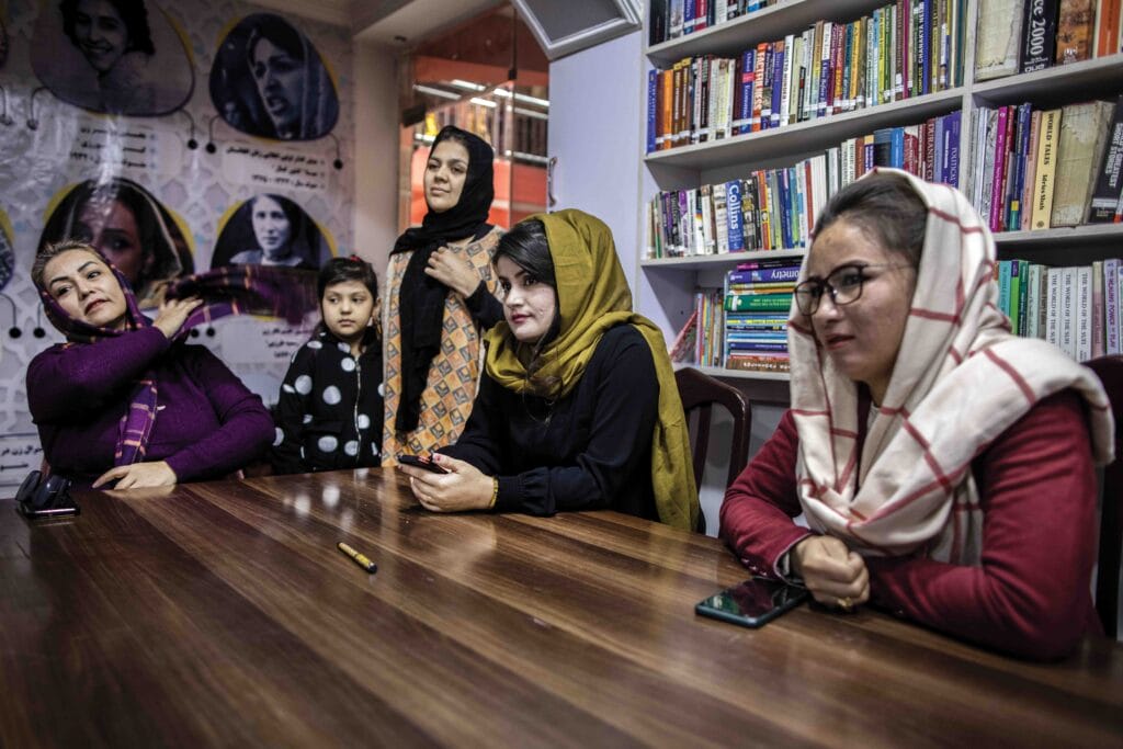 Zholia Parsi (l) and the other founders of a women’s library in Kabul