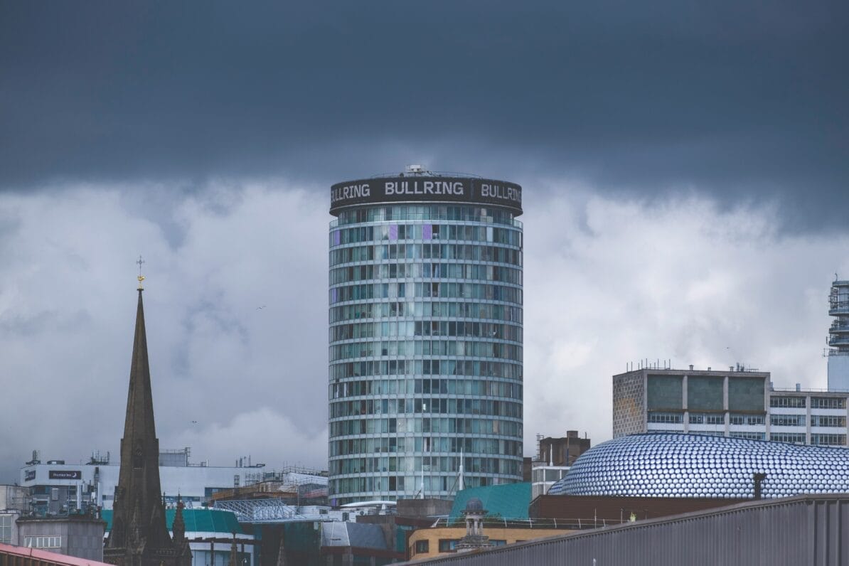 Dark clouds gather over central Birmingham in September 2023 as its council becomes the fourth – after Croydon, Thurrock and Woking – to effectively go bankrupt in a year