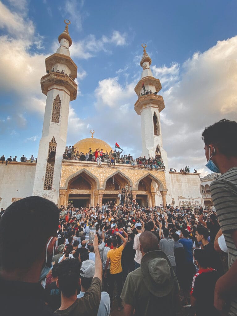 Protesters gather at al-Sahaba mosque, 18th September 